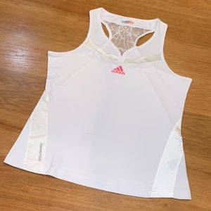 ADIDAS ~ Size M~White Lace Racer Back Tank Top~Tennis Running Athletic Sports